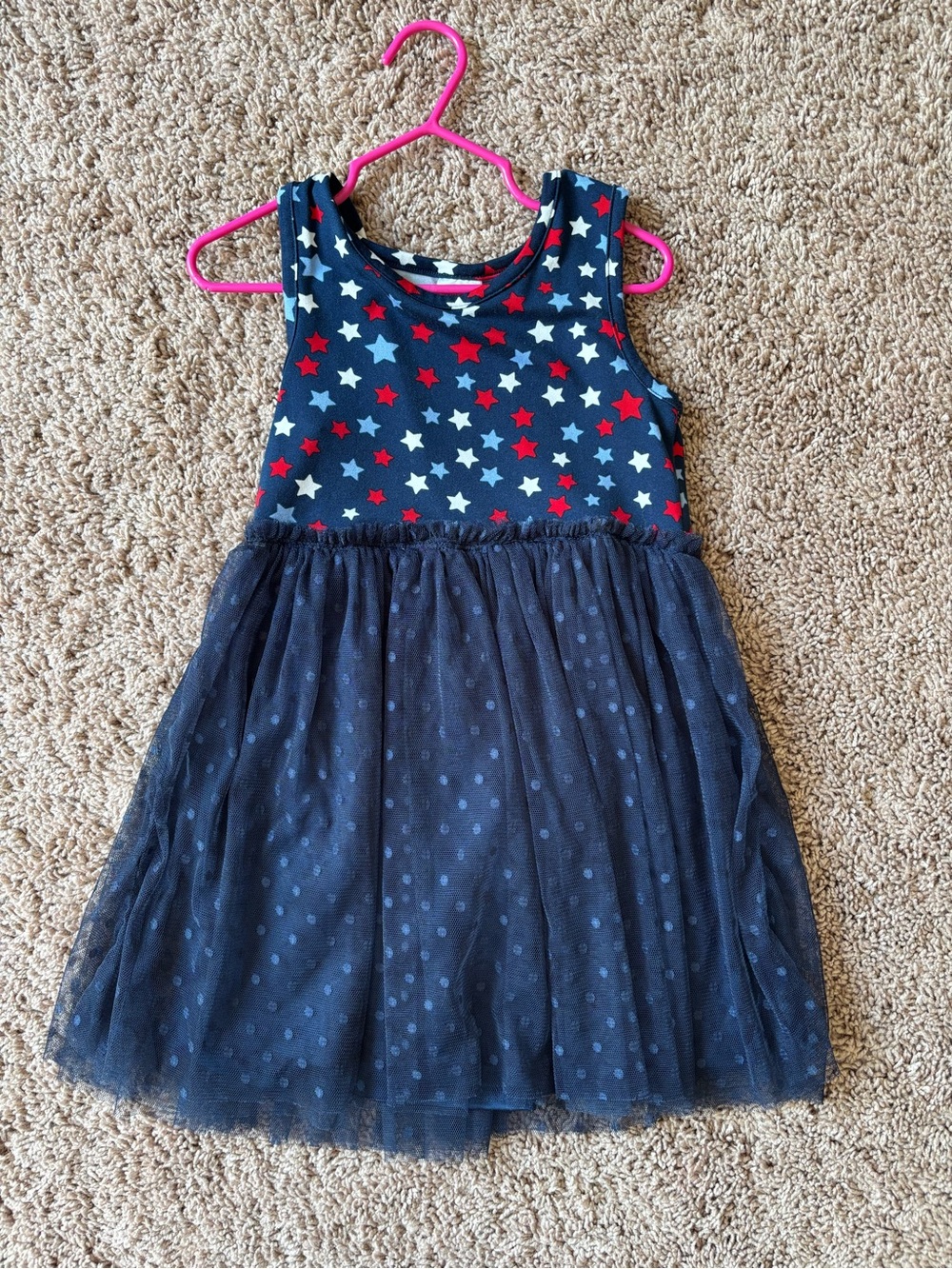 Navy Star-Print Tulle Tank Dress for Girls - 4T